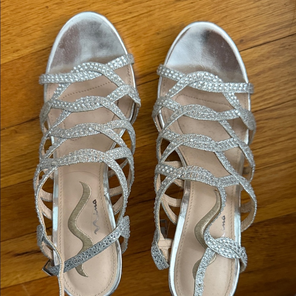 Nina Silver Glitter Strappy Heels